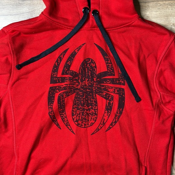 Marvel Spiderman Distressed Spider Logo Red Pullover Hoodie Adult Small - Picture 2 of 5